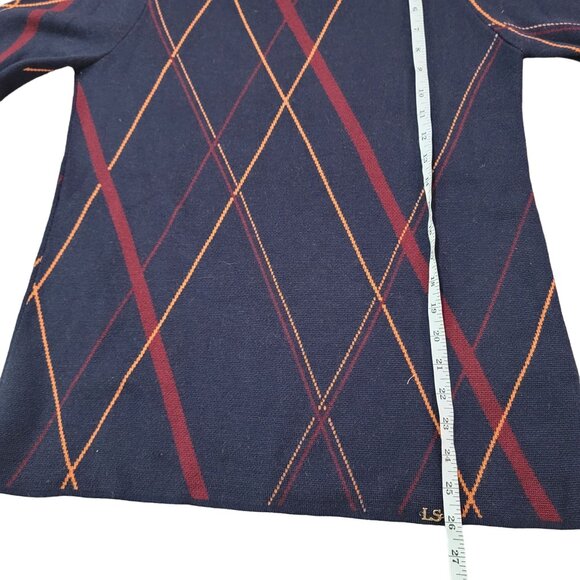 Luisa Spagnoli Pure New Wool Argyle Sweater M Navy/Red/Orange Made In Italy - Picture 5 of 8